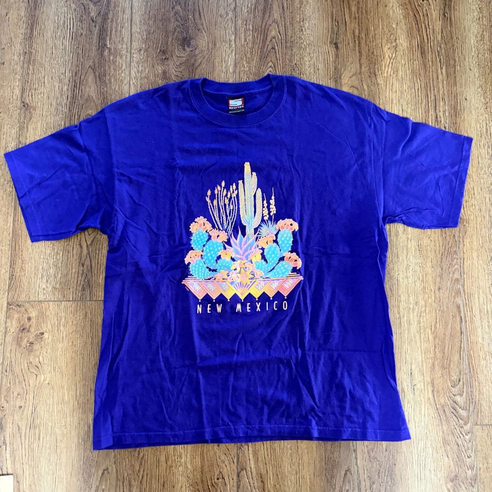 VTG Sportex New Mexico Cactus Puff Print T-Shirt Purple Cotton Adult XL USA Made
